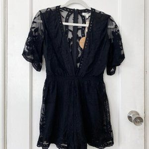 Embroidered Black Summer Romper